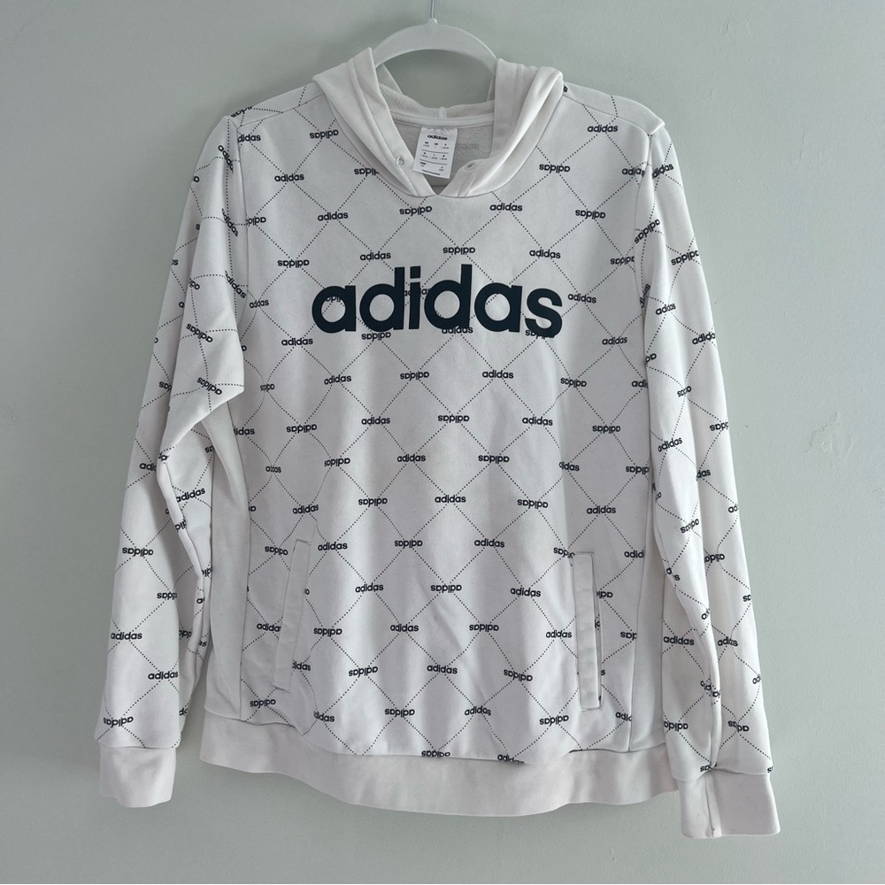Adidas White Hoodie with Black Logo Design L